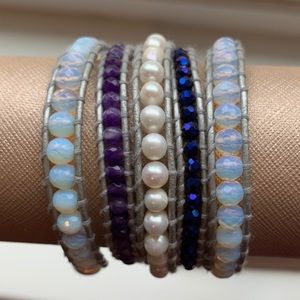 Lizou Leather Beaded Wrap Bracelet